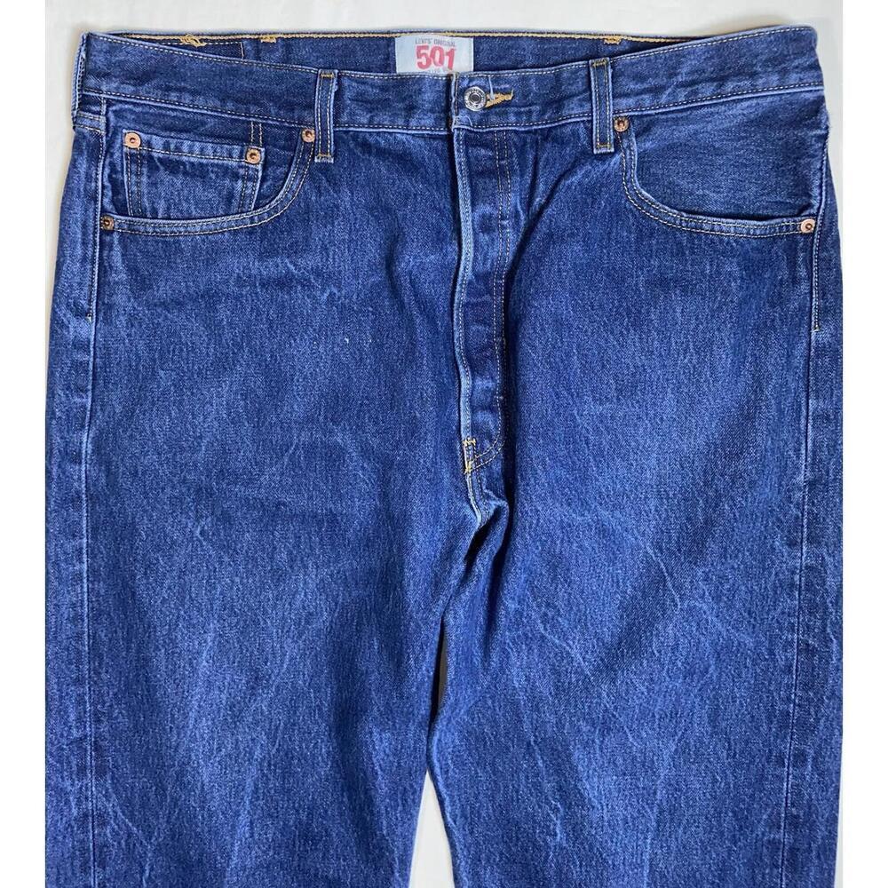 Levis 501 Jeans Mens 37x29* Blue Straight Leg Button Fly Stretch Denim